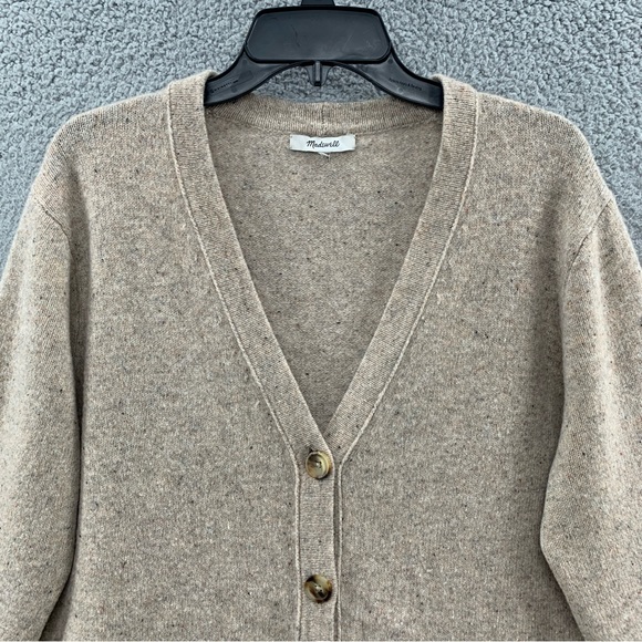 Madewell Women 100% Merino Wool Beige Chunky V-Neck Fall Cardigan Sweater Size L - Picture 6 of 9